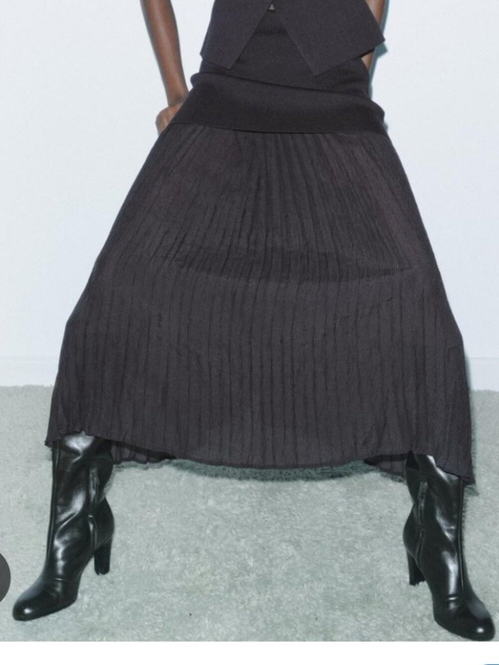 Zara combined pleated knit midi skirt